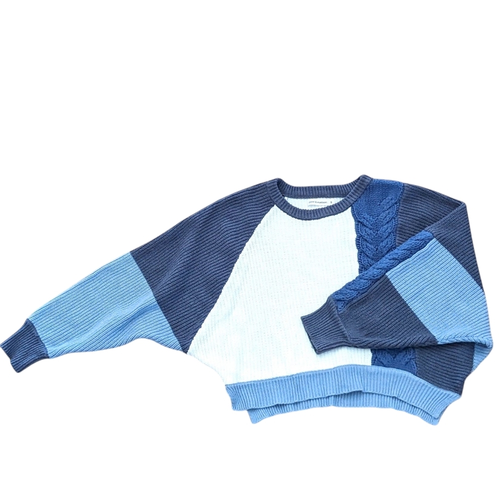 Moon And Madison Colorblock Cropped Blue And White Sweater Size Small